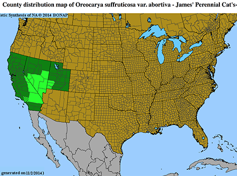 Oreocarya abortiva Distribution Map