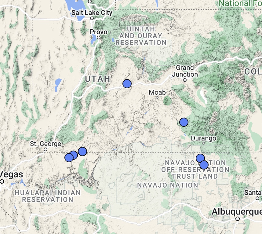 Oreocarya fulvocanescens var. fulvocanescens distribution map SEINet