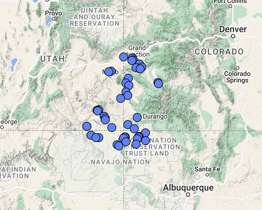 Oreocarya fulvocanescens var. nitida Distribution map SEINet