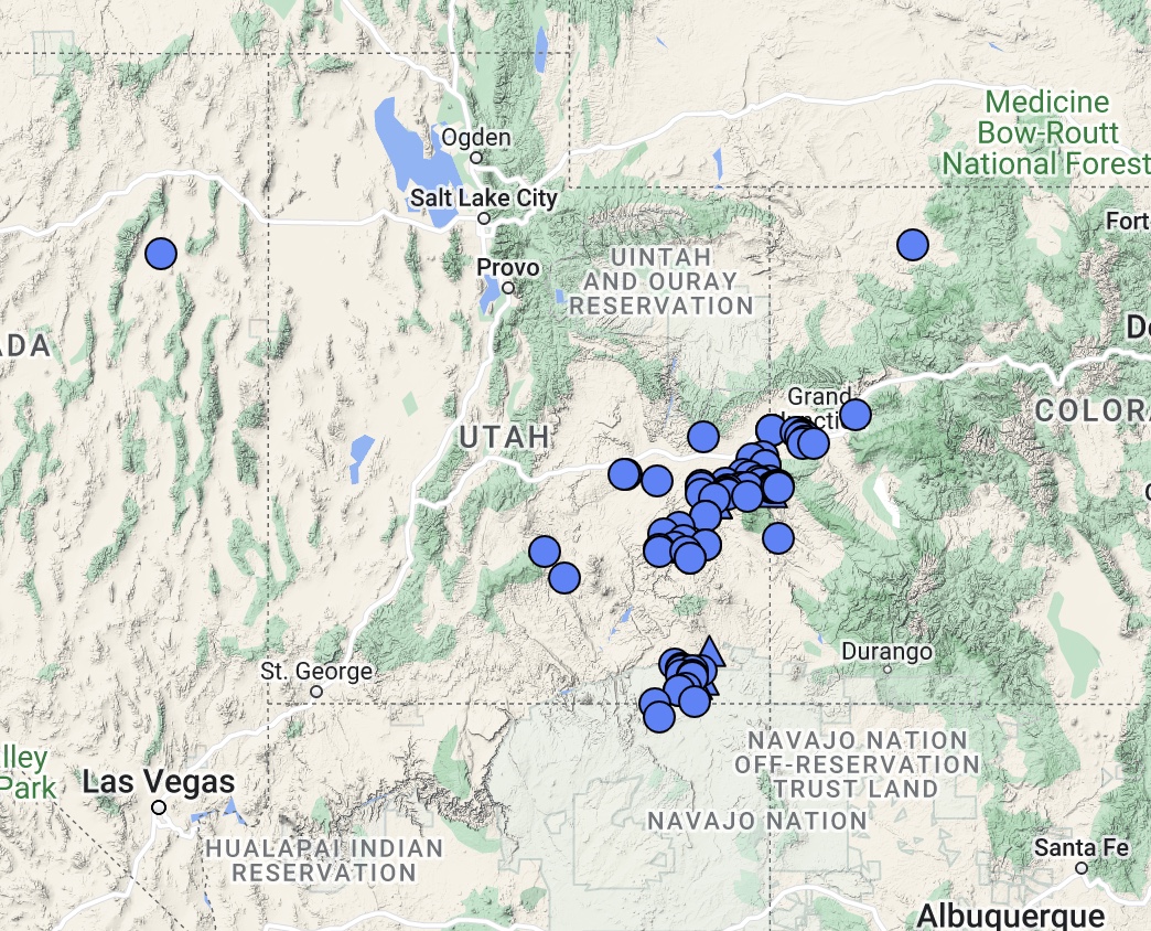 Distribution Map of Oreocarya osterhoutii seinet