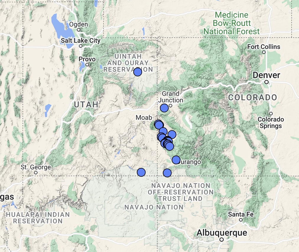 Distribution map of Oreocarya revealii SEINet