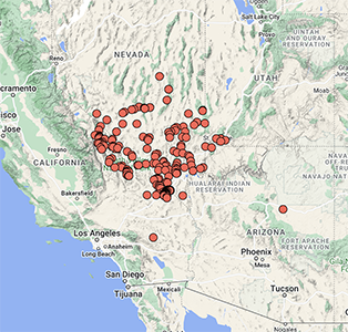 Oreocarya virginensis CCH2 distribution map.