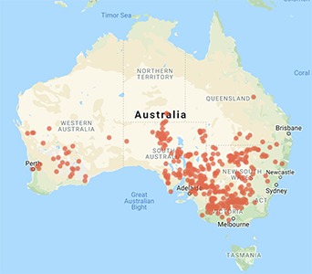Distribution map of Plagiobothrys: Australiasian Virtual Herbarium